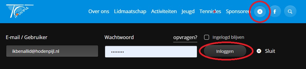 Inloggen hodenpijl omgeing